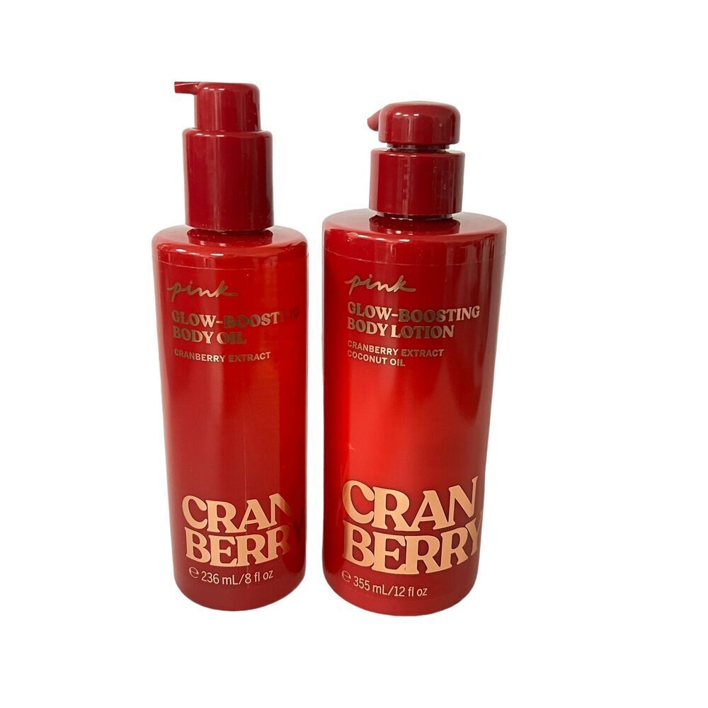 Victoria's Secret Pink Cranberry Body Lotion & Glow Boosting Body Oil Set